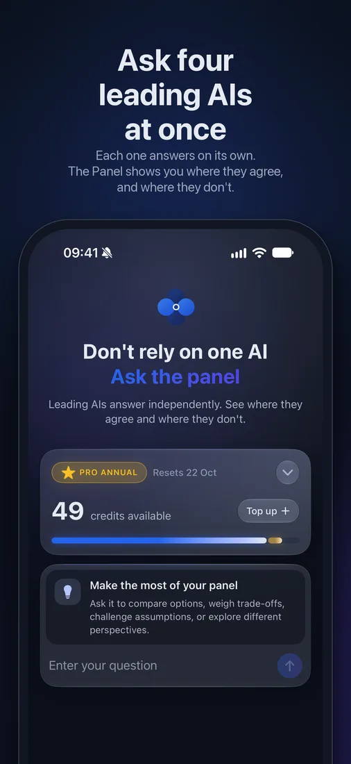 Asking The Panel: four leading AIs answer on their own, and The Panel shows where they agree and where they don't
